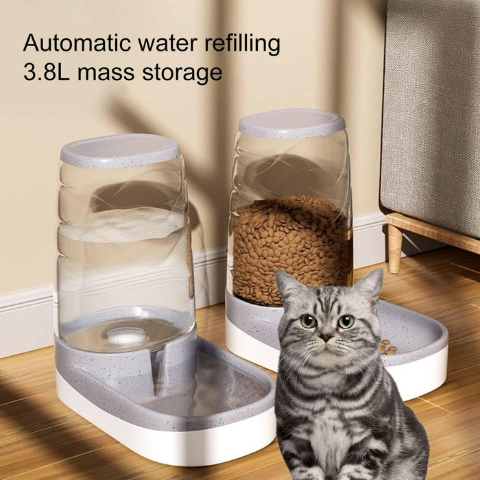 3.8L Automatic Pet Feeder and Water Fountain for Large Cats & Dogs – Food Dispenser with Drink Bowl, Durable PP Material - Classy TrovesSilverClassy Troves3.8L Automatic Pet Feeder and Water Fountain for Large Cats & Dogs – Food Dispenser with Drink Bowl, Durable PP MaterialMake caring for your furry friends a breeze with the 3.8L Automatic Pet Feeder and Water Dispenser! This innovative feeder combines foo