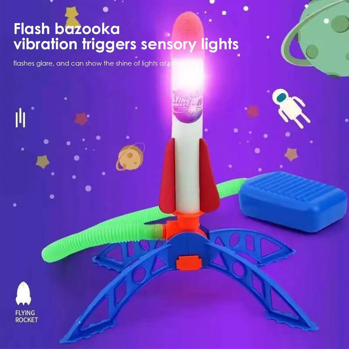 Air-powered rocket launcher with sensory lights for outdoor fun, perfect for kids' play and games.