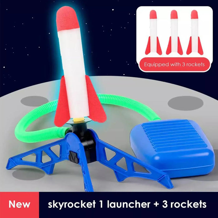 Air-Powered Rocket Launcher for Kids with 3 rockets, perfect for outdoor fun and family games.