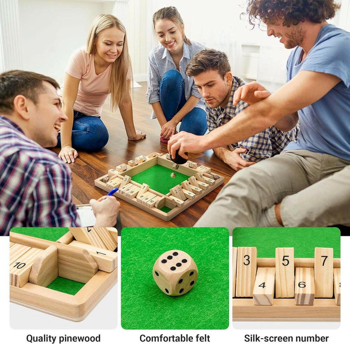 Classic Wooden Shut the Box Dice Game - 4 - Player Family and Party Fun for All Ages - Classy TrovesGreenClassy TrovesClassic Wooden Shut the Box Dice Game - 4 - Player Family and Party Fun for All AgesIntroducing the timeless Classic Wooden Shut the Box Dice Game, a must - have for family game nights and gatherings with friends. Crafted from high - quality wood with smooth ed