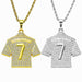 HNSP Cristiano Ronaldo CR7 jersey pendant necklace in gold and silver with zircon stones, perfect for soccer fans and hip-hop style.