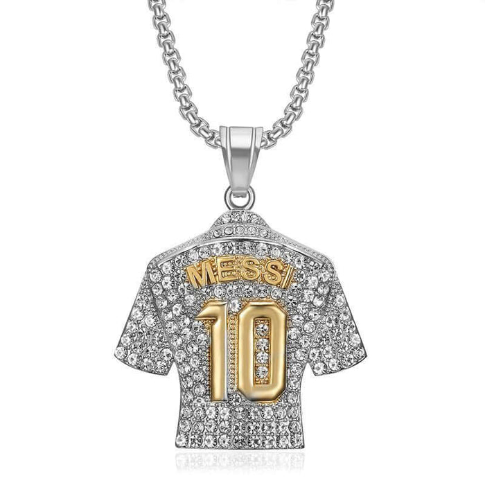 Messi jersey pendant necklace with zircon embellishments, showcasing the number 10 in a hip hop style.